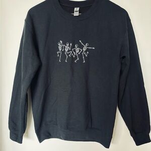 Black Dancing Skeleton Embroidered Sweatshirt